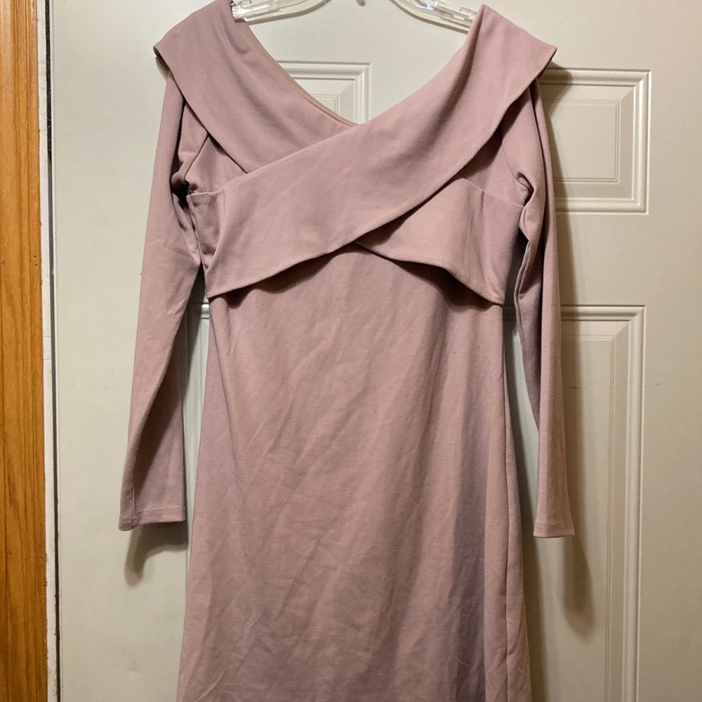 Elegant Mauve Long Sleeve Dress M